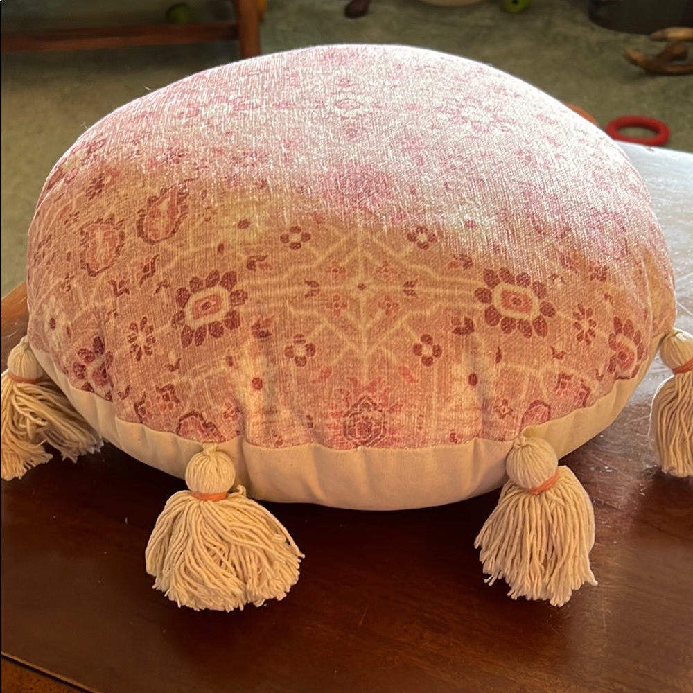 Pink and Cream Chunky Fringe Accent Pillow